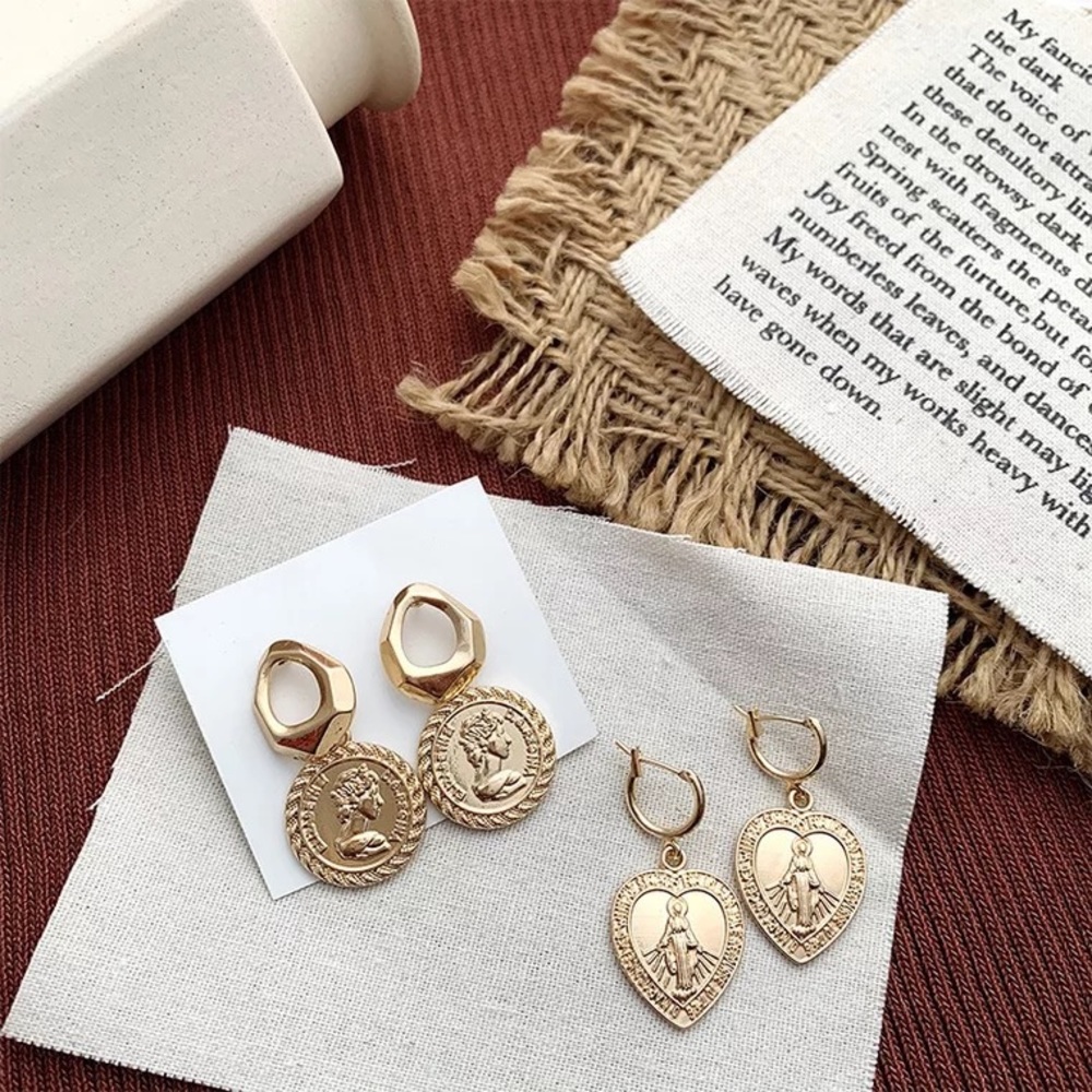 Antique Gold Coins heart Earrings